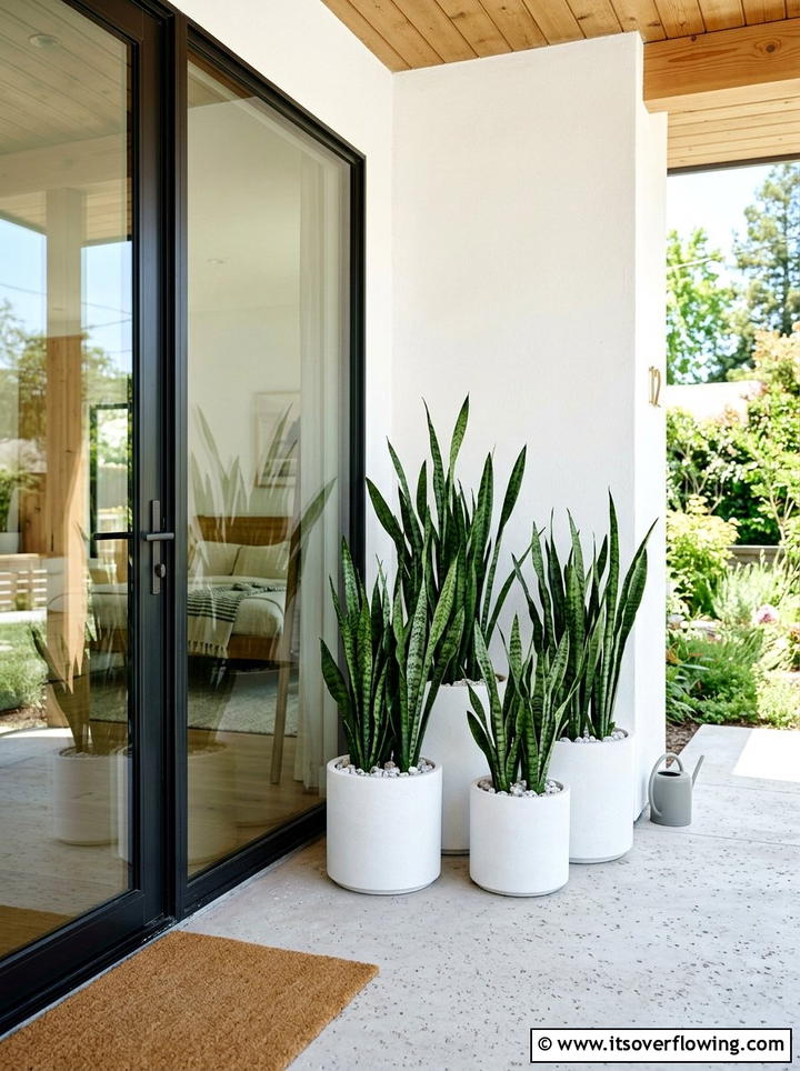 Potted Snake Plant - 25 front porch decor ideas with modern minimal look