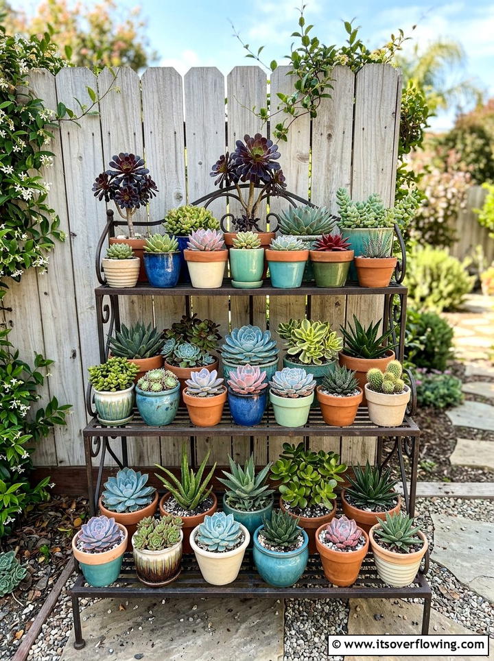 Potted Succulent Display - 25 small garden ideas with boho style