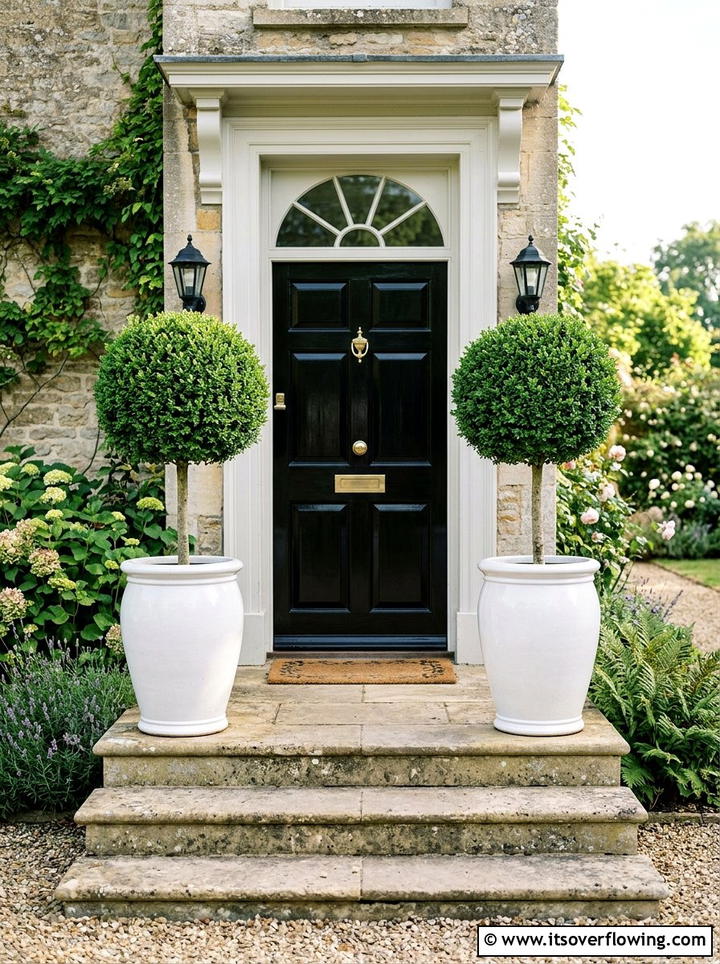 Potted Topiary Tree - 25 front porch ideas for narrow entry