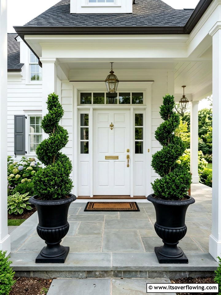 Potted Topiary Trees - 25 front porch decor ideas for winter