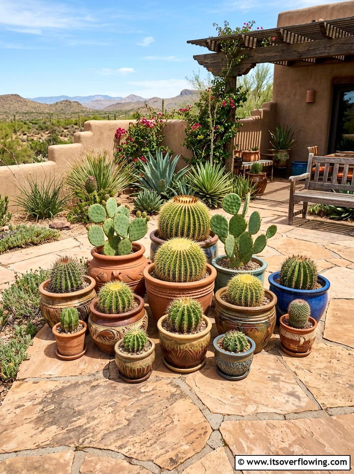 Potted cactus patio - 25 creative garden ideas with drought proof landscaping
