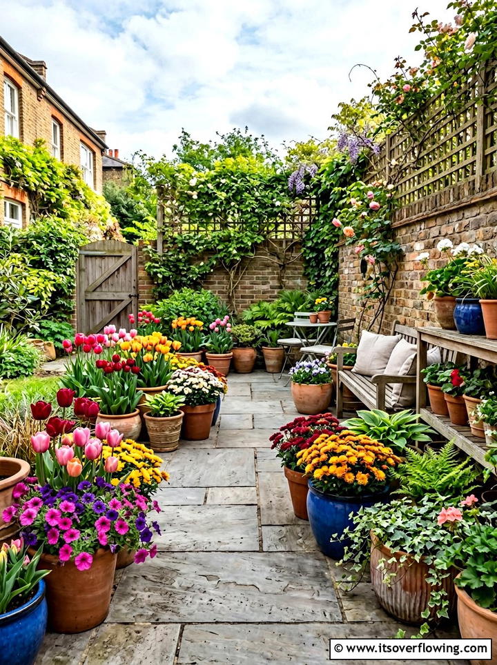 Potted flower patio - 25 small garden ideas with flowers