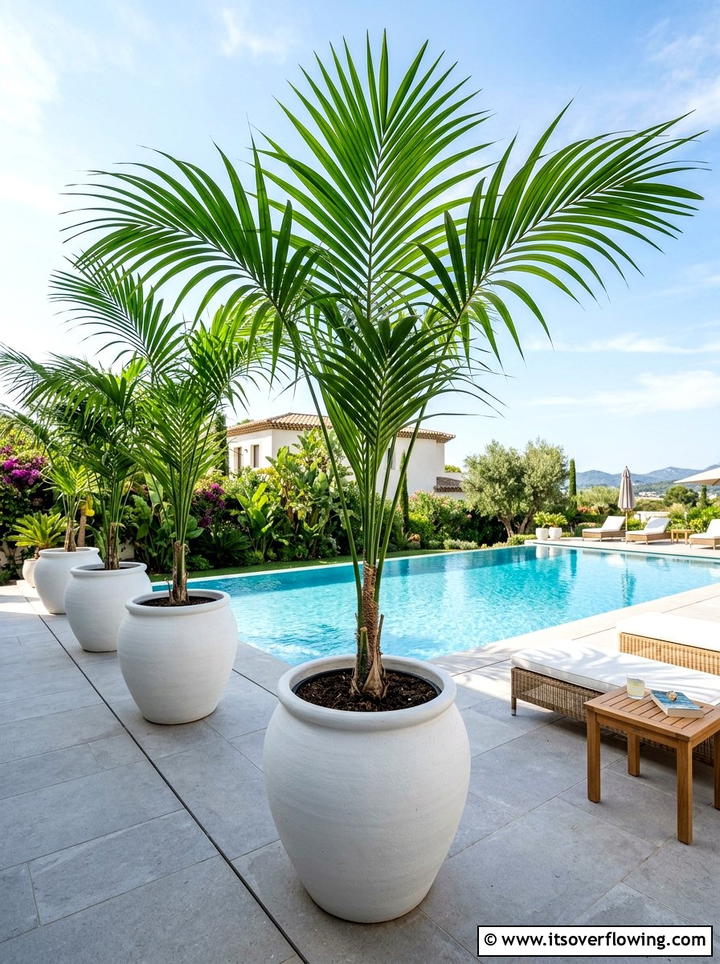 Potted palm trees - 25 backyard decorating ideas with tropical accents