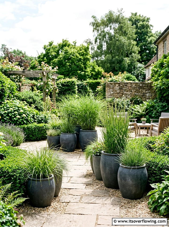 Potted plant garden - 25 creative garden ideas with minimal planting palette