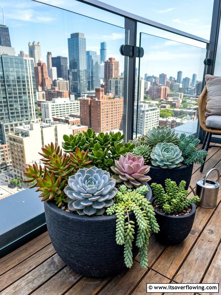 Potted succulent arrangement - 25 small garden ideas with low maintenance plants