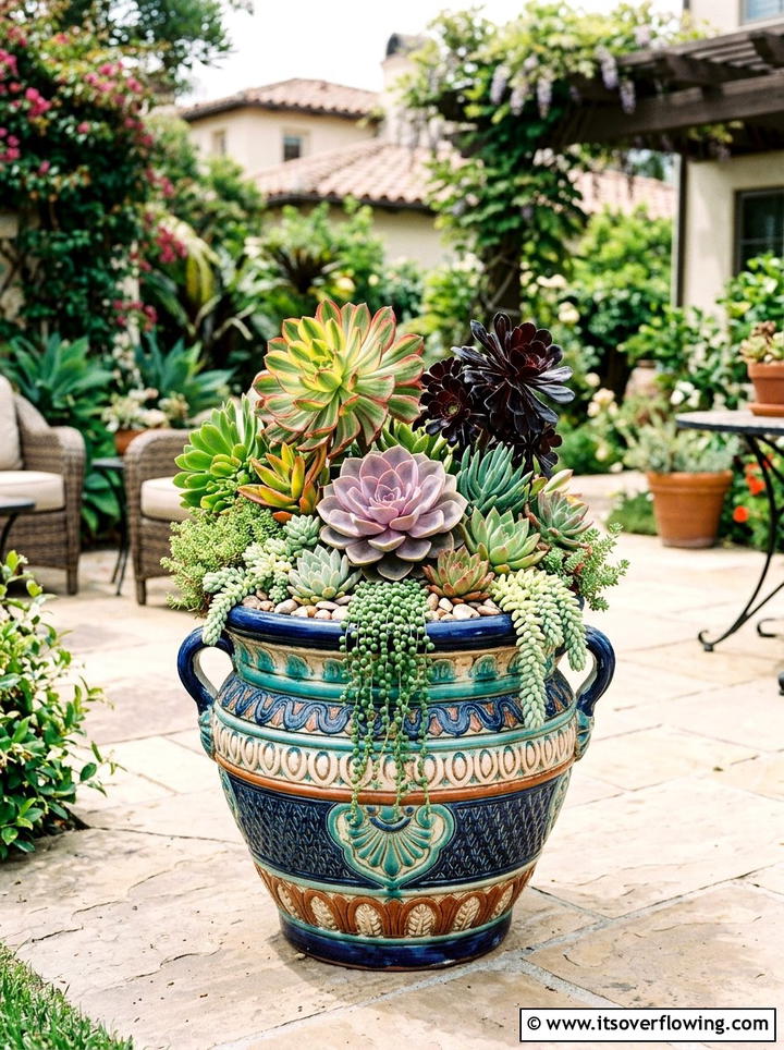 Potted succulent arrangement for patio - 25 small garden ideas with succulents