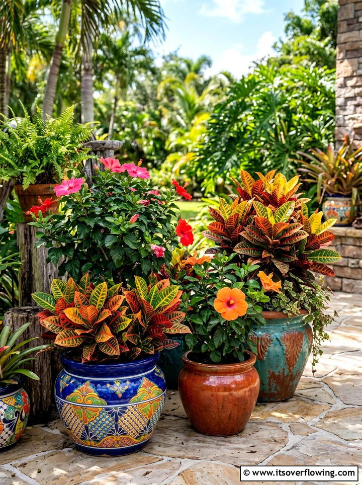 Potted tropical plants - 25 backyard ideas with tropical retreat