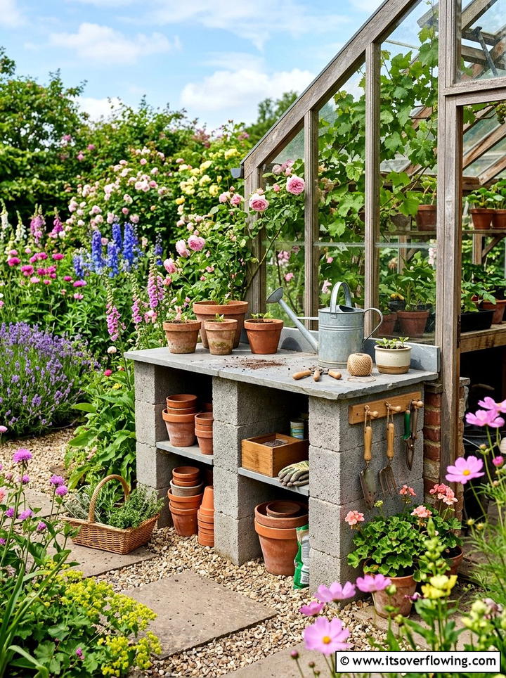 Potting Bench - 25 recycled garden ideas with concrete blocks