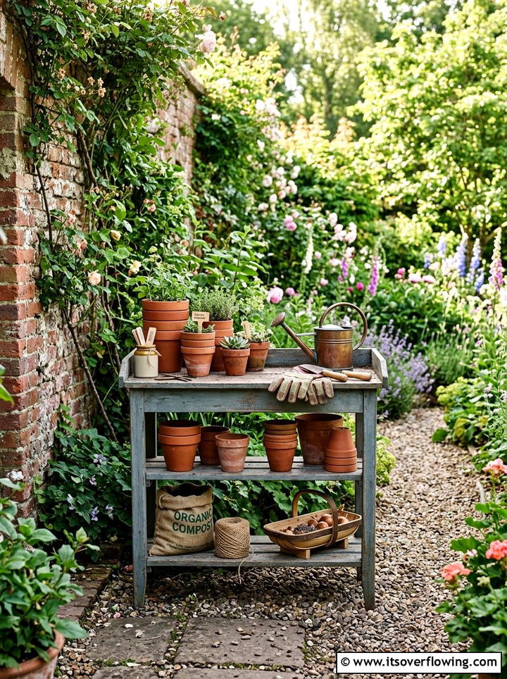 Potting Bench Console - 25 upcycled garden ideas with old tables