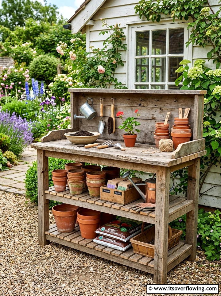 Potting Bench From Salvaged Lumber - 25 recycled garden ideas with wood scraps