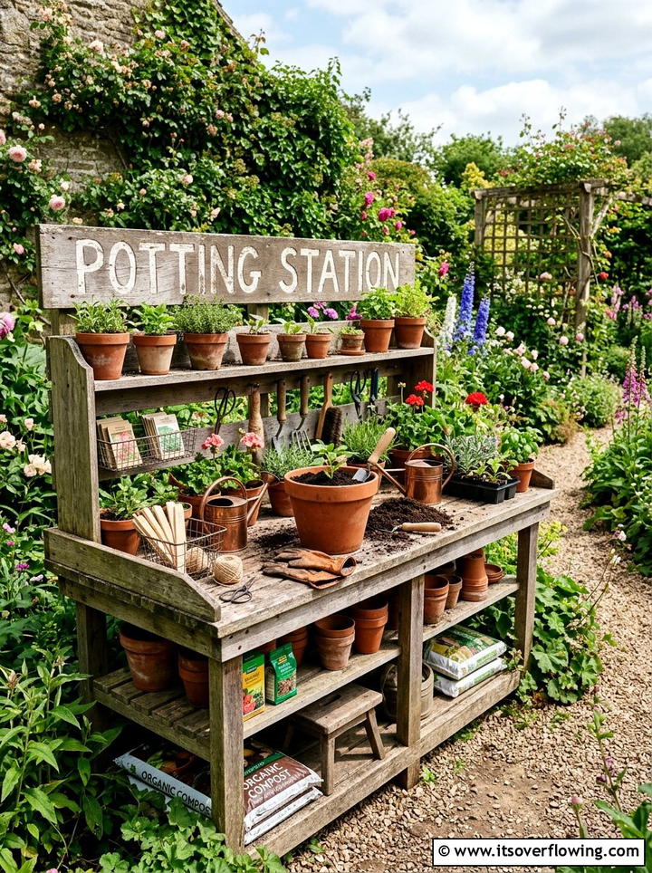 Potting Bench Garden - 25 upcycled garden ideas with garden signs