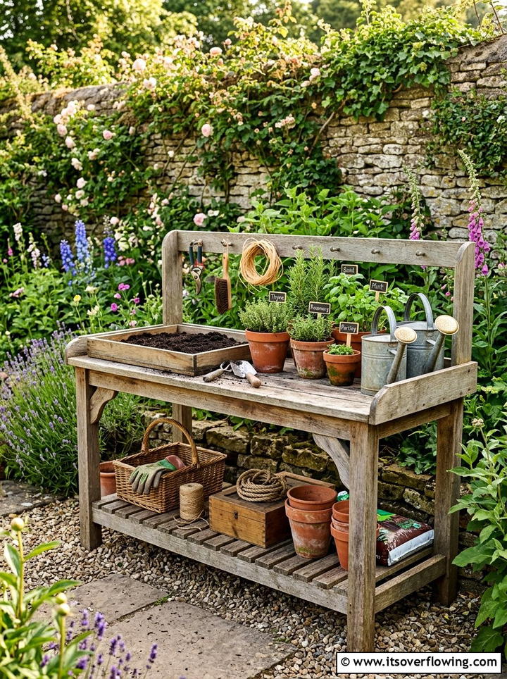 Potting Bench Station - 25 backyard decorating ideas with farmhouse accents
