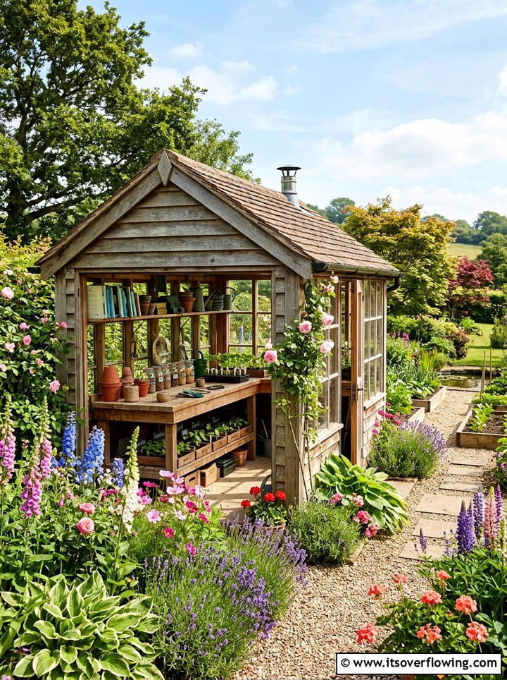 Potting Shed With Large Glass Windows - 25 backyard ideas with potting station