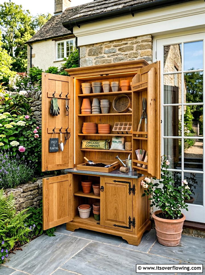 Potting Station Inside Decorative Cabinet - 25 backyard ideas with potting station