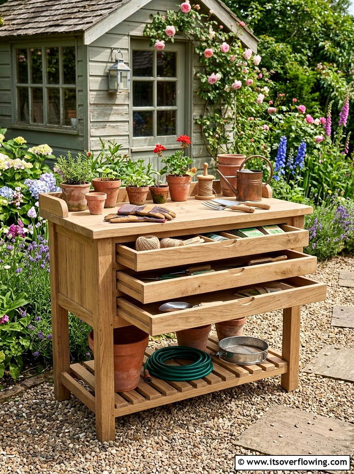 Potting bench dresser - 25 upcycled garden ideas with old dressers