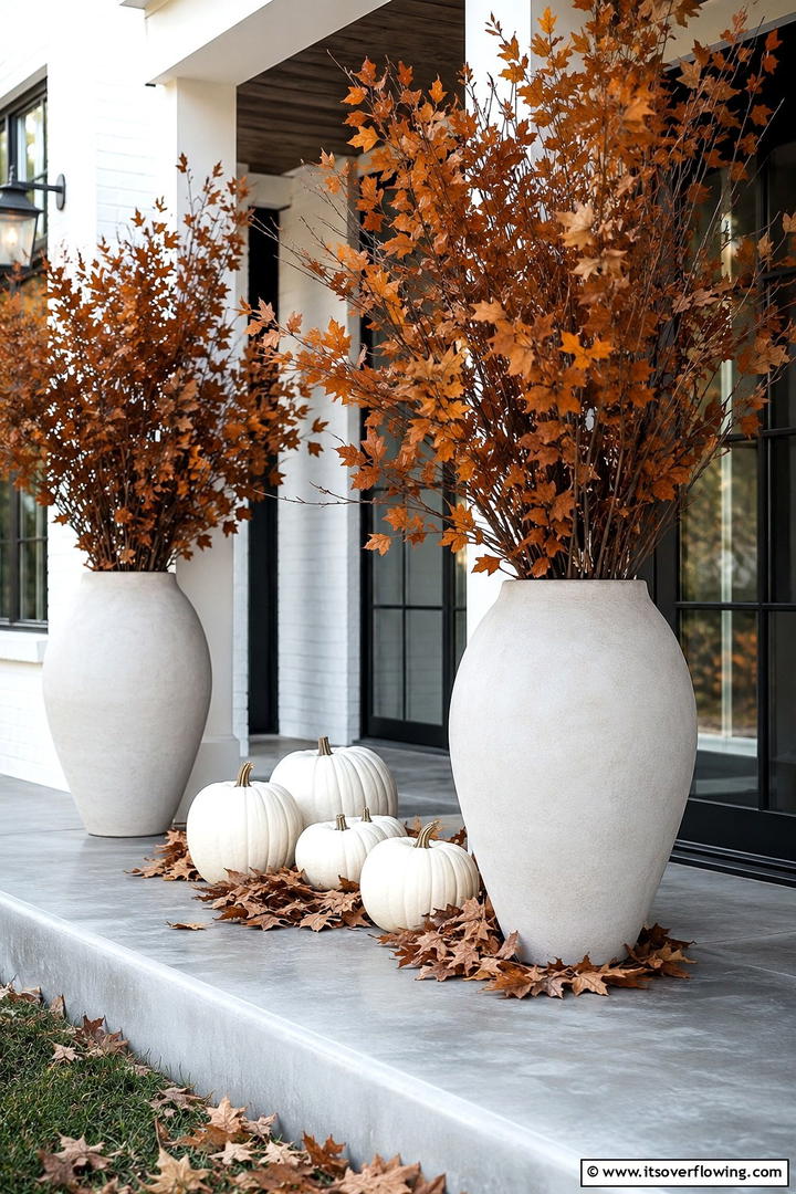 Preserved Leaves and Branches - 50 Modern Fall Porch Decor Ideas Roundup- Warm Welcomes