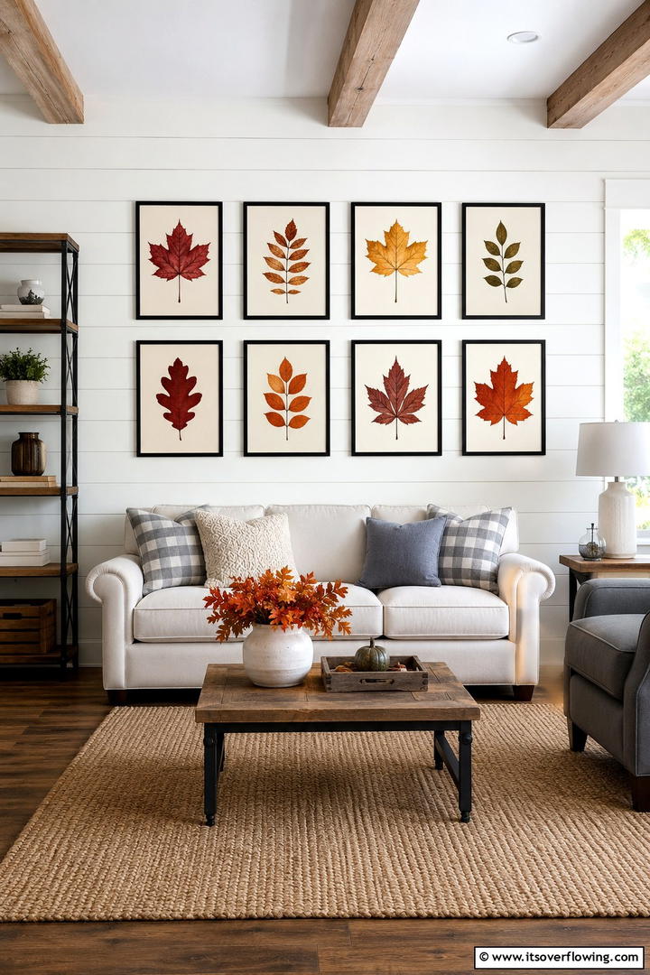 Pressed Leaf Wall Art - 50 Fall Leaves Decor Ideas to Brighten Autumn Rooms