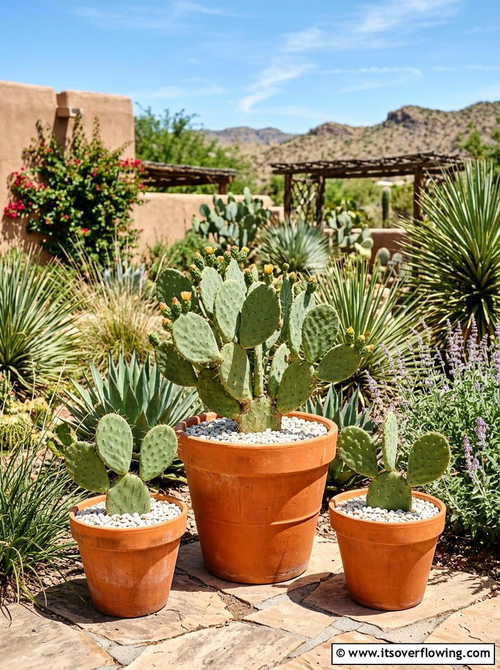 Prickly Pear Cactus In Clay Pots - 25 front porch ideas with drought tolerant plants