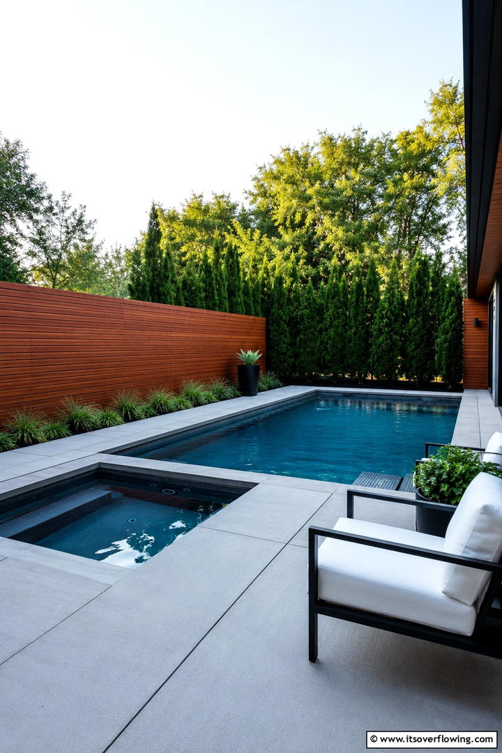 Privacy Enhanced Sanctuary - 30 Rectangle Pool With Hot Tub Designs for Luxury Backyards