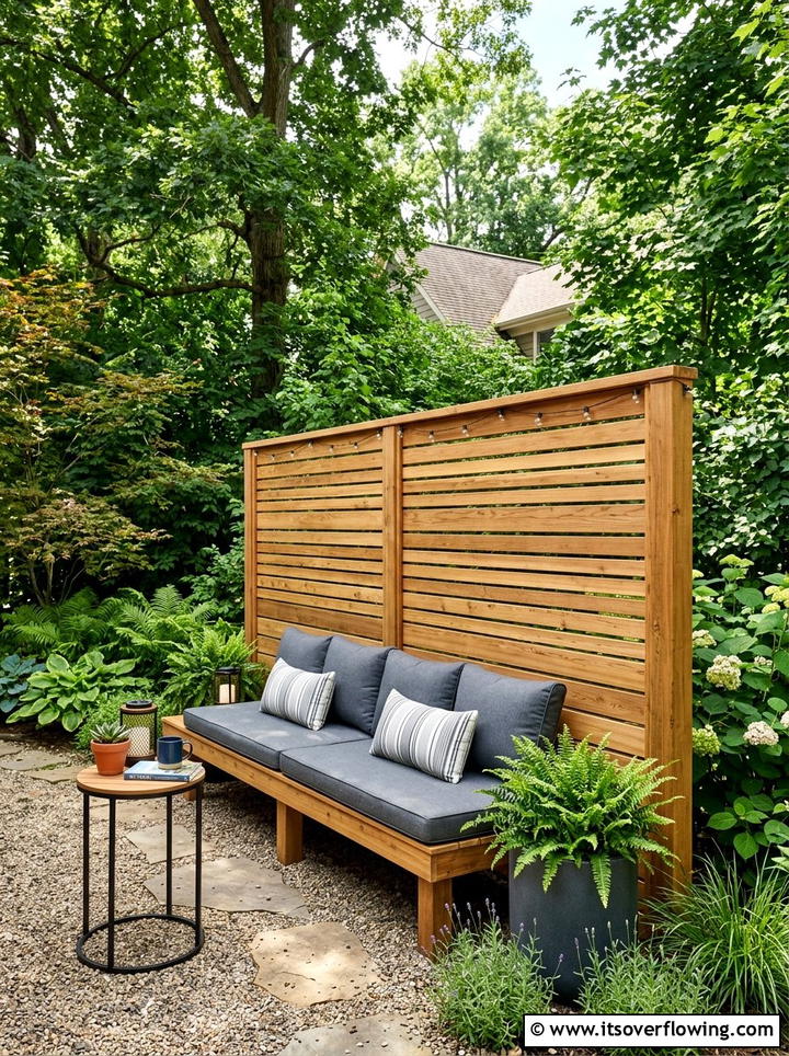 Privacy screen with attached bench - 25 backyard ideas with benches