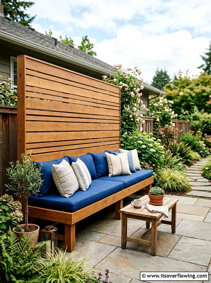 Privacy screen with built in bench - 25 backyard ideas with privacy screens