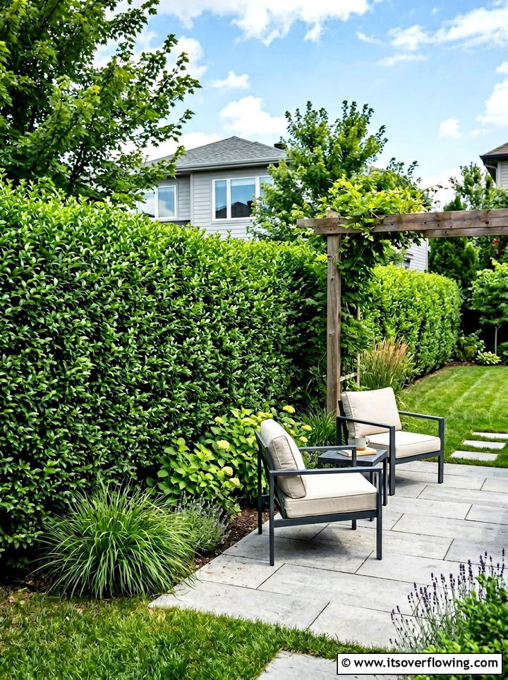Privet Privacy Screen - 25 garden design ideas with low maintenance shrubs