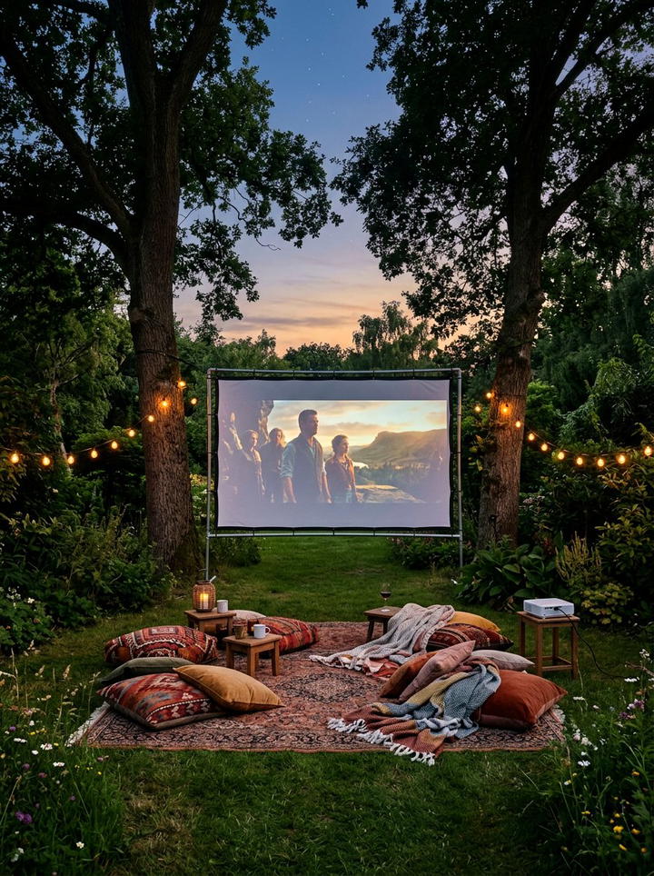 Projector Screen Setup - 25 backyard decorating ideas with boho accents
