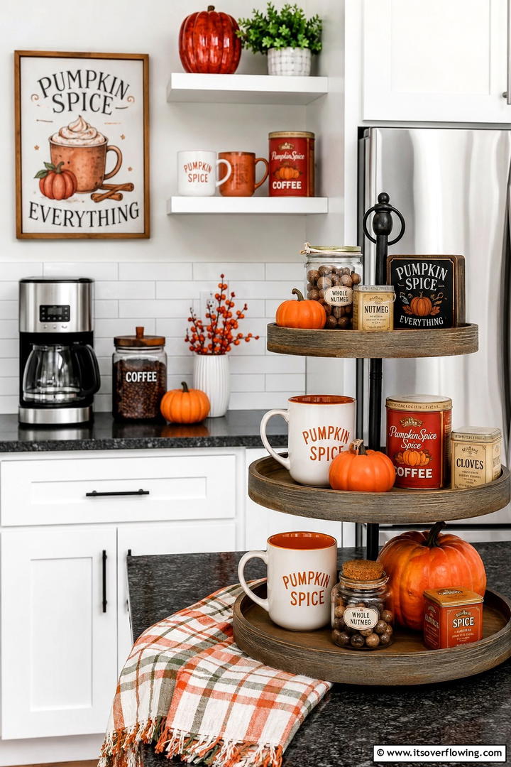Pumpkin Spice Everything - 50 Fall Tiered Tray Decor Ideas for Festive Shelves