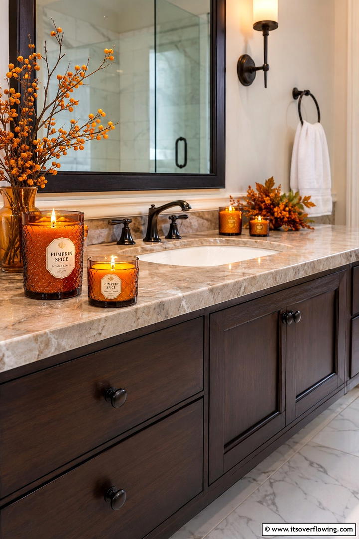 Pumpkin Spice Scented Candles - 50 Fall Bathroom Decor Ideas Roundup- Timeless Tips