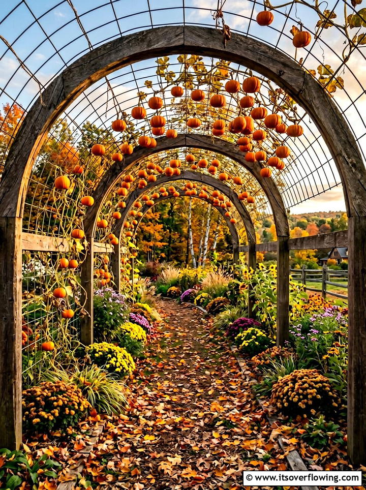 Pumpkin Trellis Walkway - 25 creative garden ideas with trellis tunnel