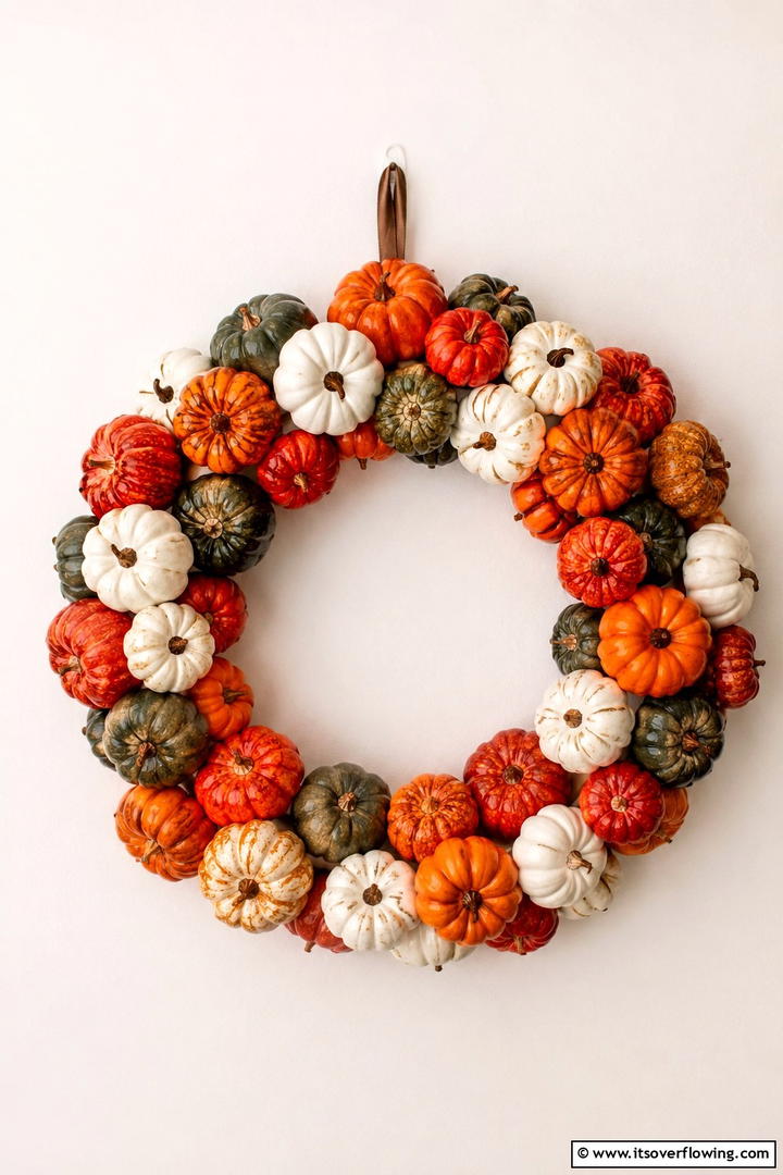 Pumpkin Wreath Door Hanger - 50 Fall Pumpkin Decor Ideas for Cozy Autumn Homes Today