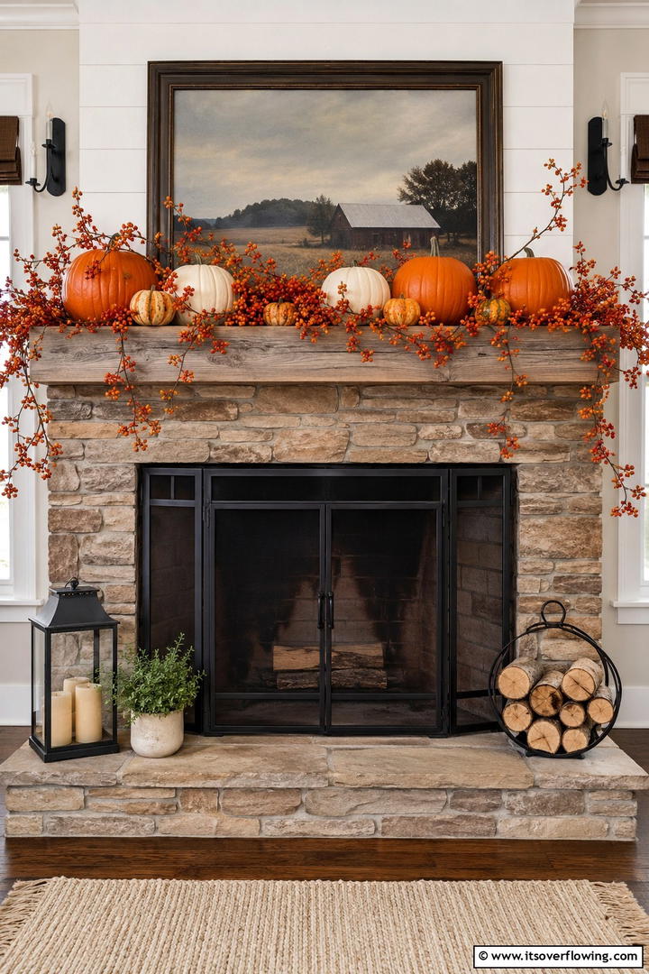 Pumpkin and Bittersweet Vine Arrangement - 50 Fall Pumpkin Decor Ideas for Cozy Autumn Homes Today