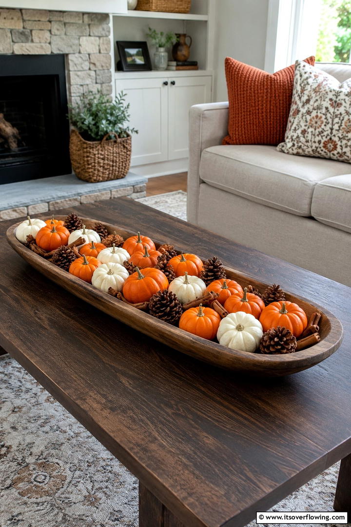 Pumpkin and Pine Cone Bowl Filler - 50 Fall Pumpkin Decor Ideas for Cozy Autumn Homes Today