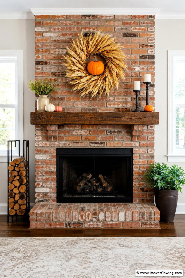 Pumpkin and Wheat Wreath - 50 Fall Pumpkin Decor Ideas for Cozy Autumn Homes Today