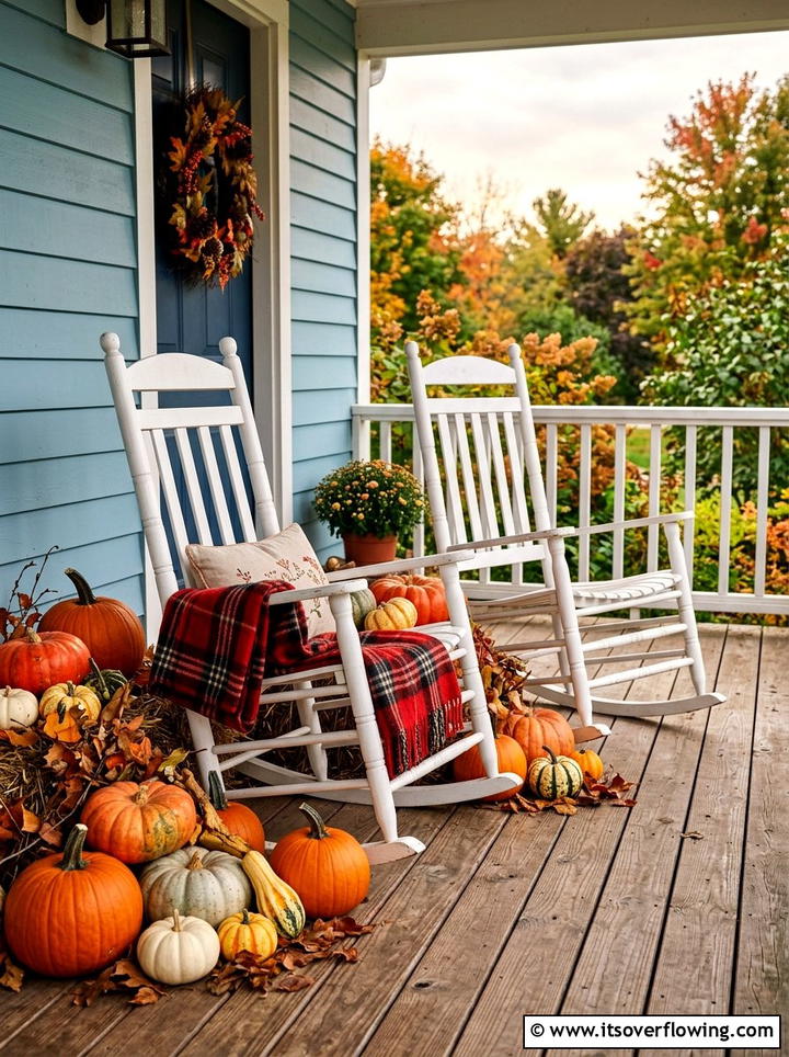 Pumpkins and rockers - 25 front porch decor ideas with real pumpkins