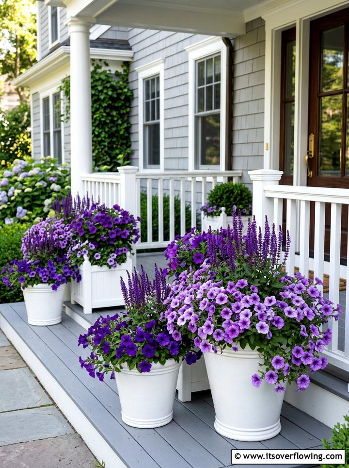 Purple Flower Display - 25 front porch decor ideas with bright colors