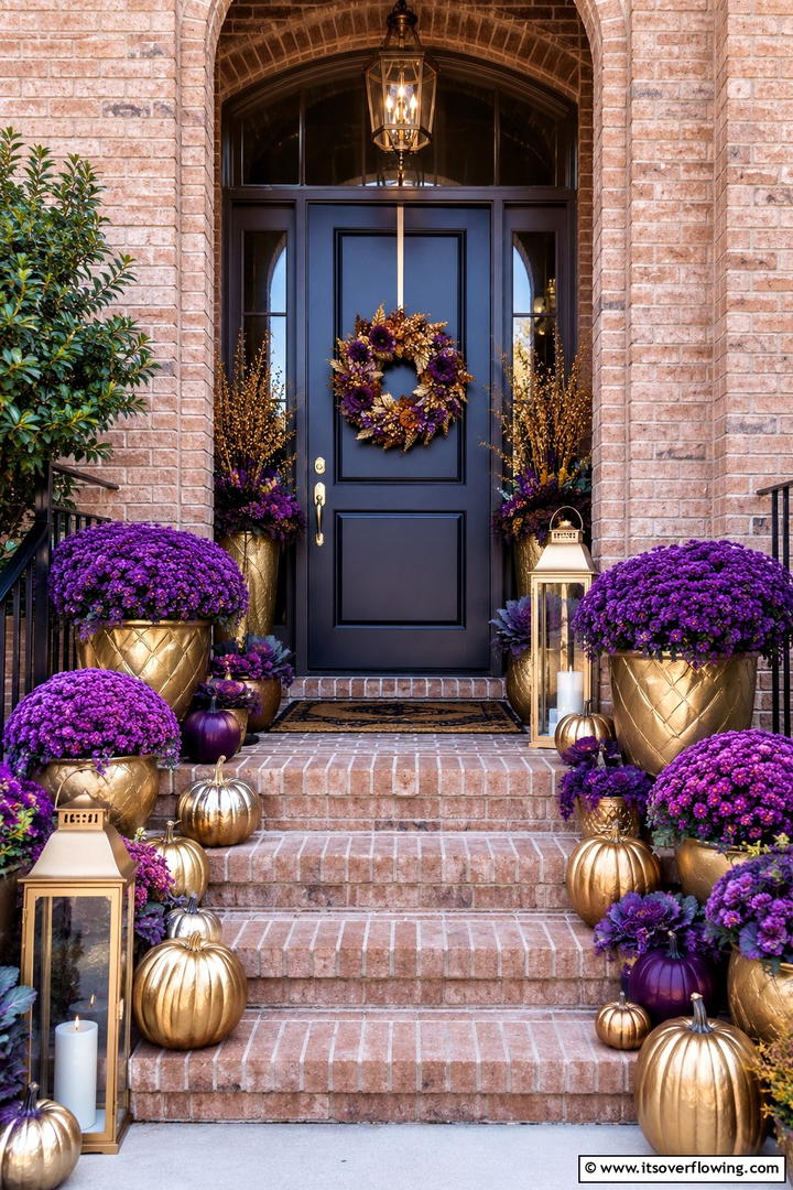 Purple and Gold Fall Palette - 50 Fall Front Door Decor Ideas Roundup- Curb Appeal