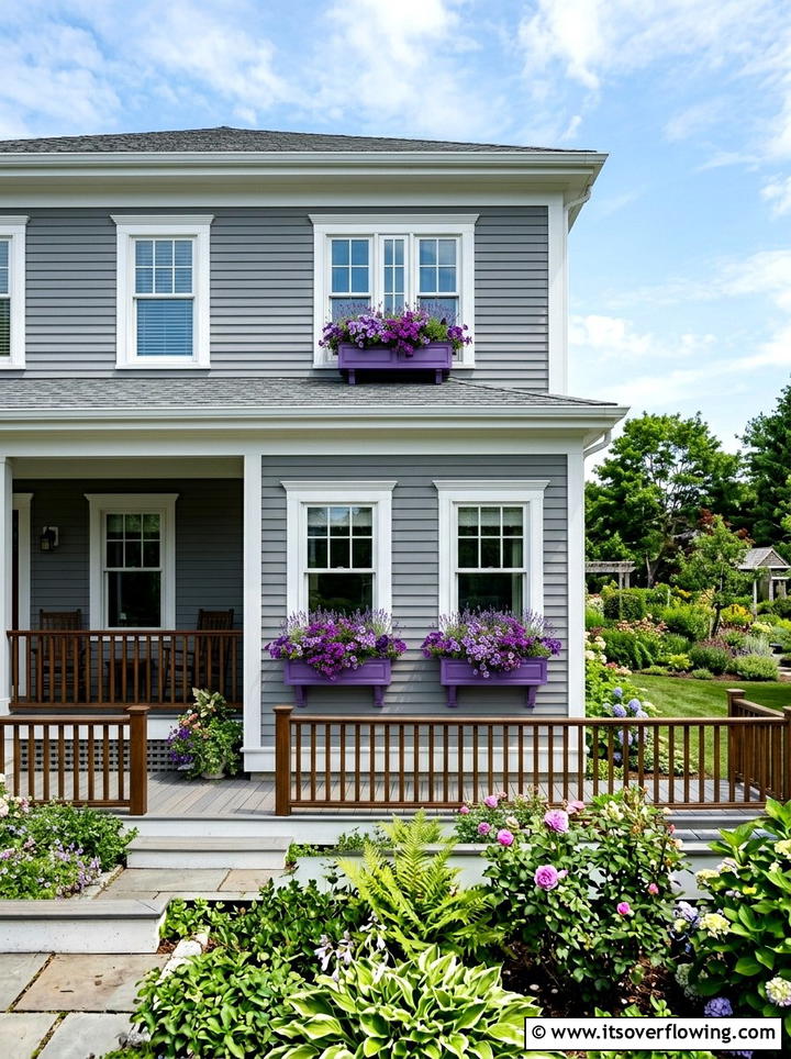 Purple flower boxes - 25 front porch ideas with pops of color