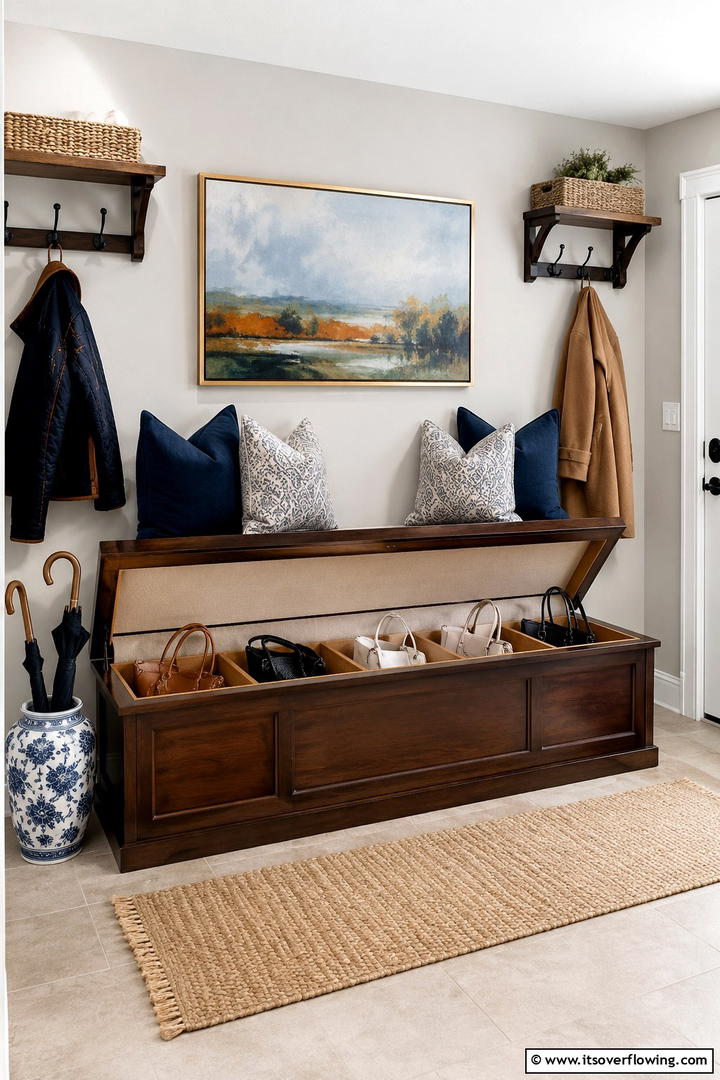Purse Storage Bench - 30 Practical Purse Storage Ideas to Organize Handbags