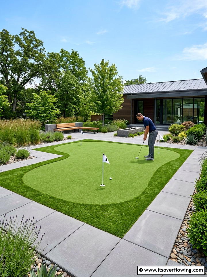 Putting green with stone pavers - 25 backyard ideas with putting green