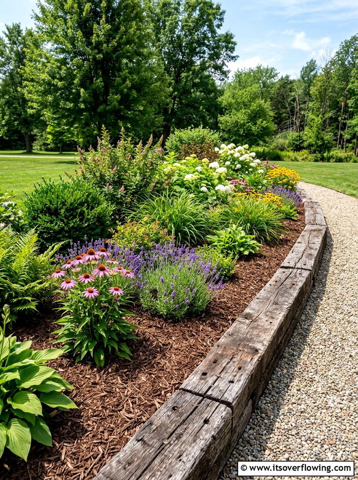 Railroad tie border - 25 garden ideas with edging