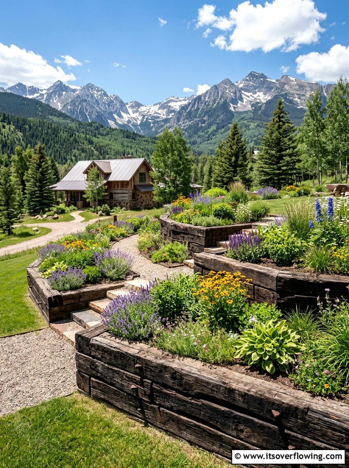 Railroad tie edging - 25 garden ideas with garden edging