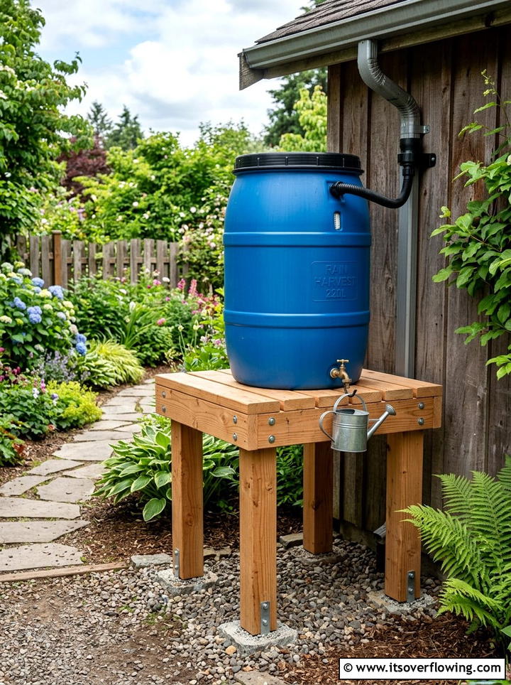 Rain Barrel Stand From Timber - 25 recycled garden ideas with wood scraps