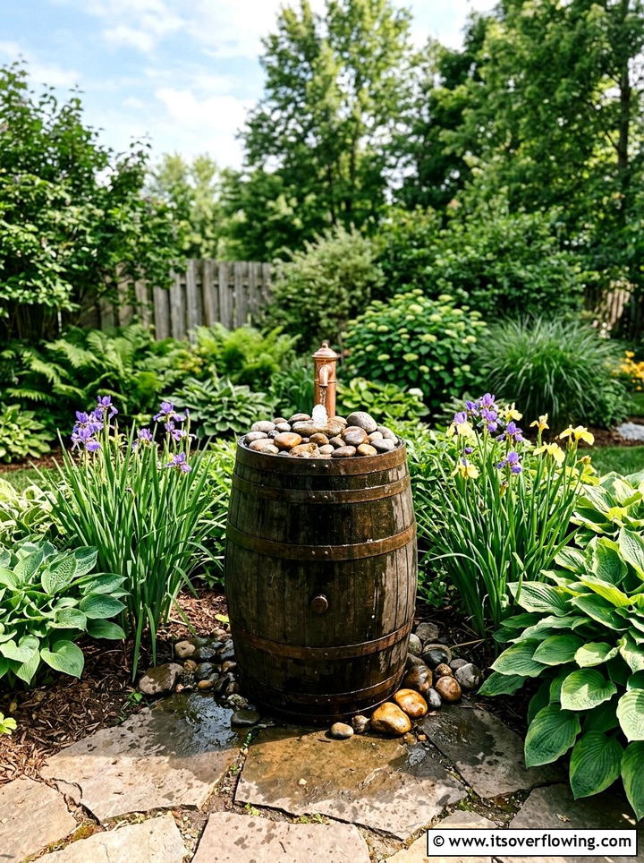 Rain Barrel Water Feature - 25 cheap garden ideas for small spaces
