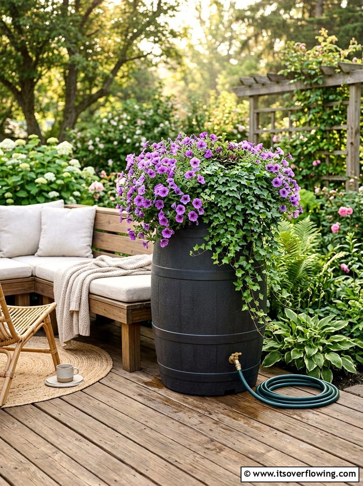 Rain Barrel With Planter Top - 25 backyard ideas with rain barrel setup