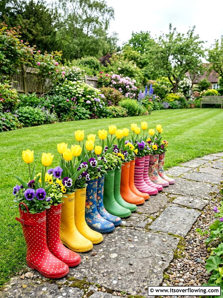 Rain Boot Flower Pot - 25 reusing old things ideas for flower garden