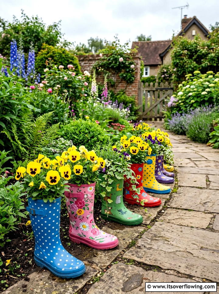 Rain Boot Garden Planter - 25 upcycled garden ideas