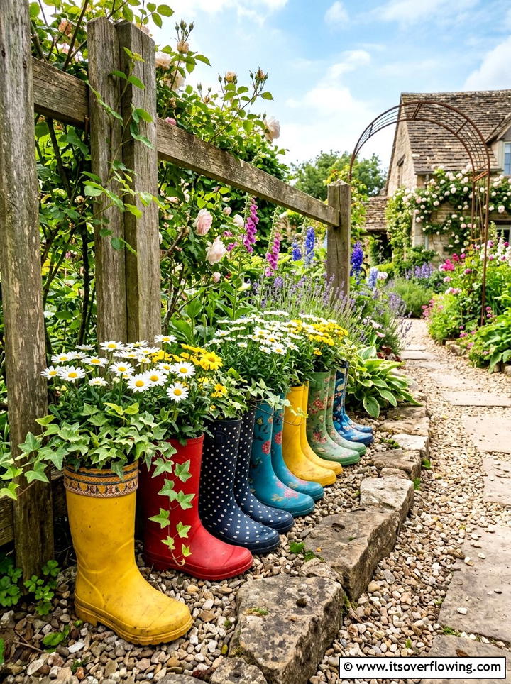 Rain Boot Planter - 25 reusing old things ideas for container garden