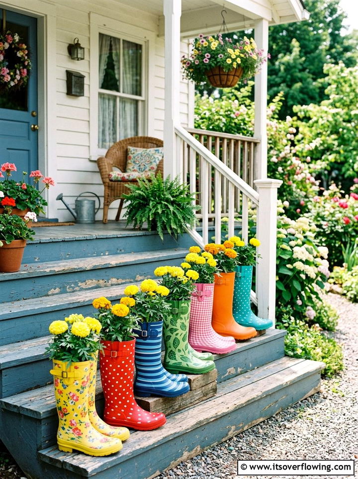 Rain Boot Planter - 25 upcycled garden ideas for porches