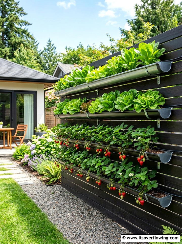 Rain Gutter Wall Garden - 25 upcycled garden ideas for small gardens